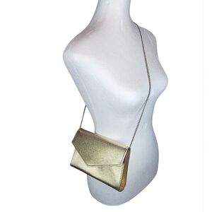 Gold Metallic Crossbody Bag With Chain Strap & Snap Closure